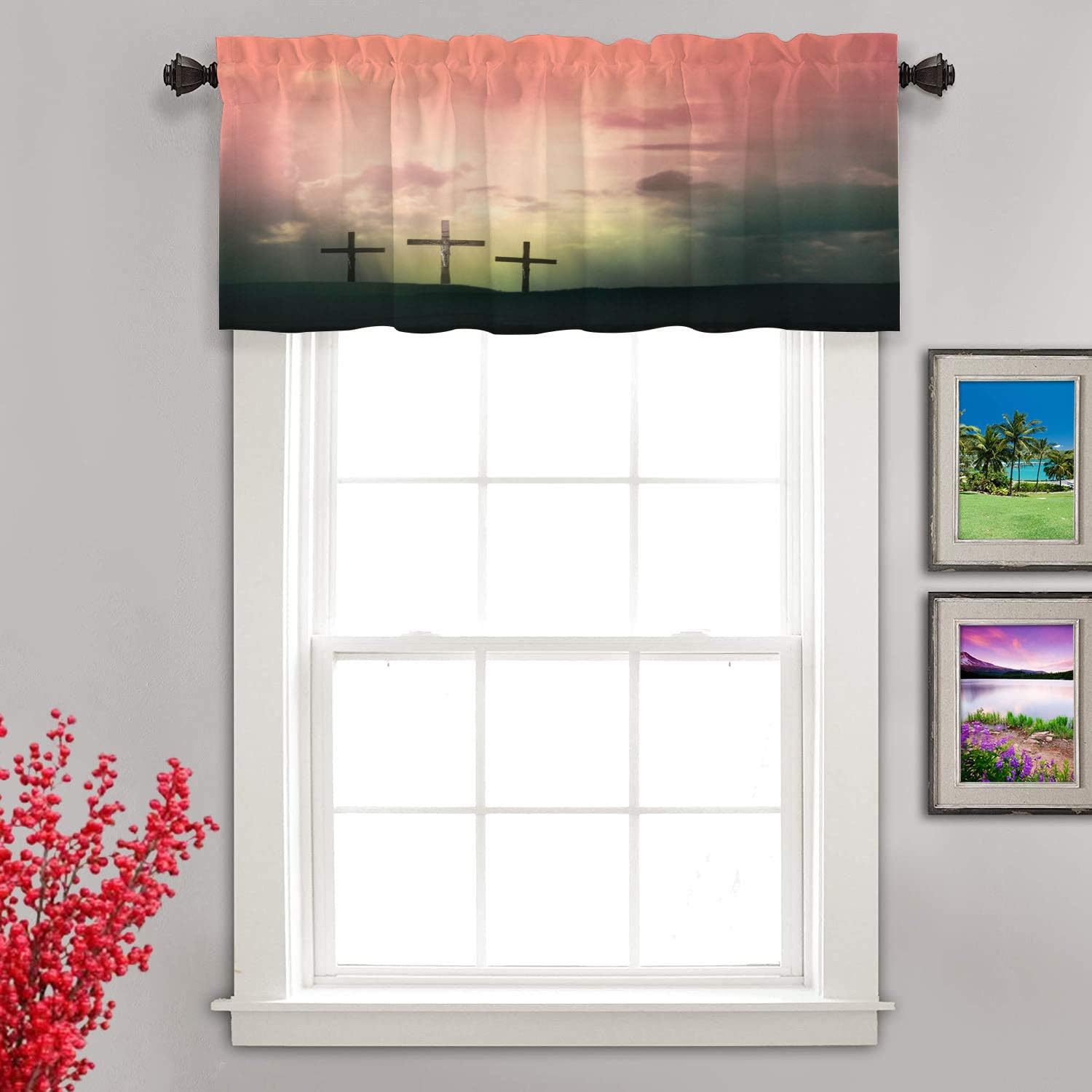 Shrahala Red Sky Religious Kitchen Valances Half Window