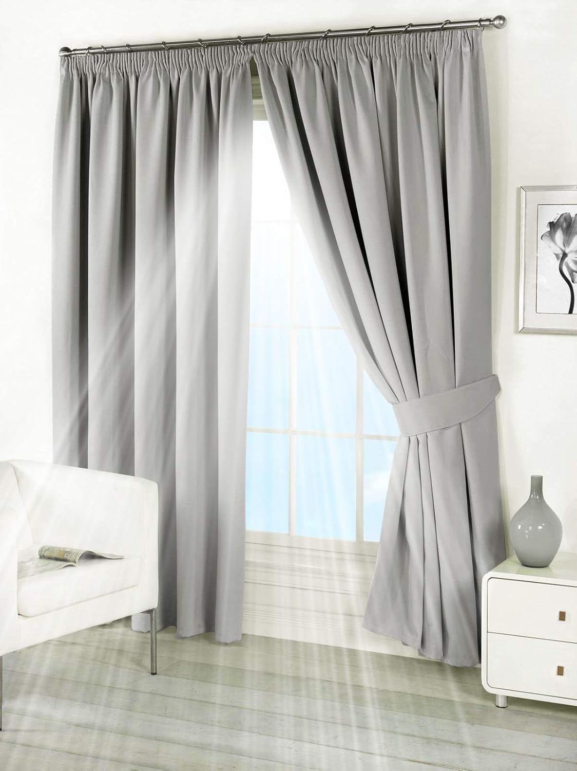 Pair of Silver Grey 90" Width x 72" Drop , Supersoft Thermal BLACKOUT