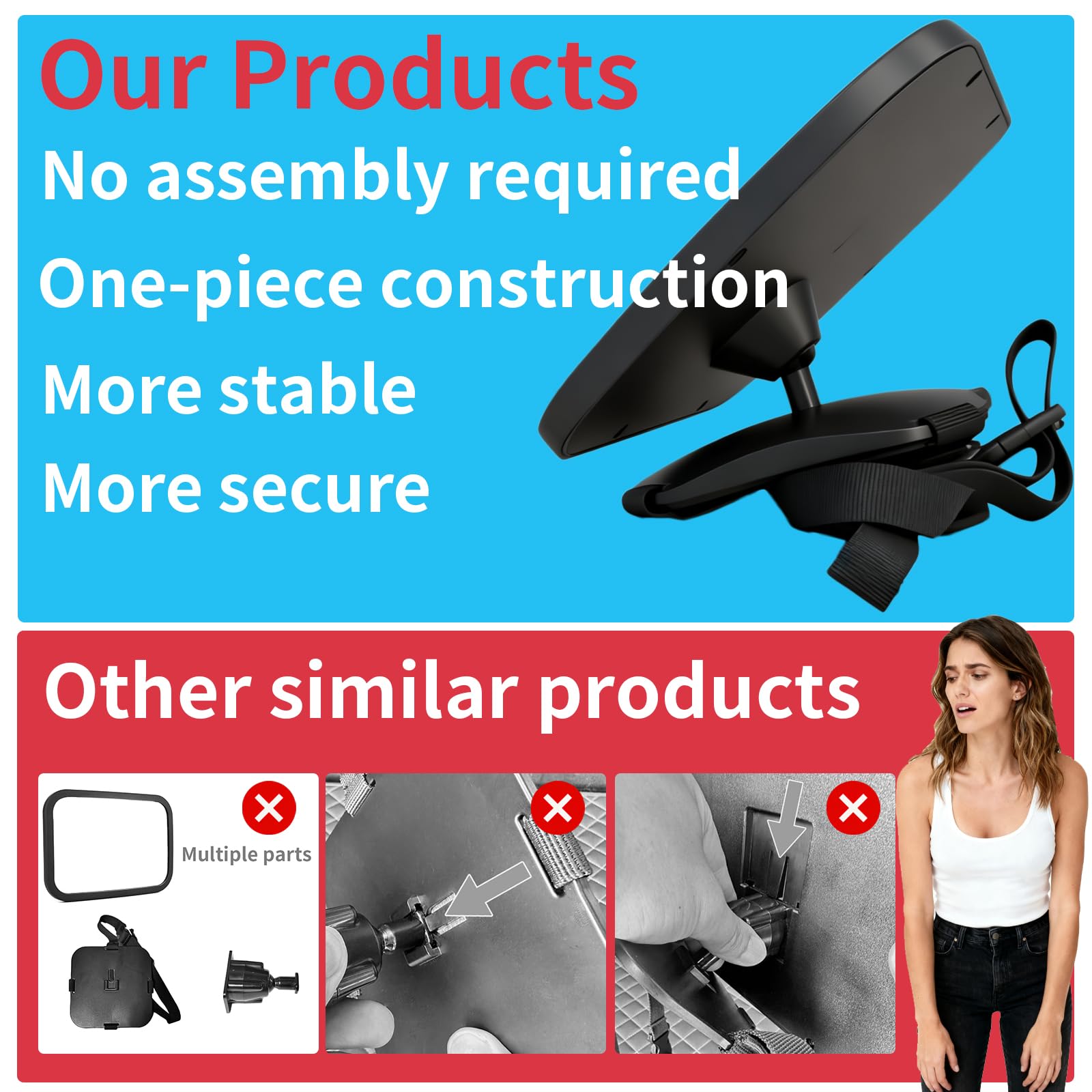 Funbliss Baby Car Mirror Safely Monitor,Car Mirror Baby Rear Facing Seat，No Assembly Required, Safer，Best Newborn, Shatterproof