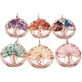 QSLLER 3PCS Healing Pendant Natural Stone Crystal Garnet Amethyst Chakra Chips Round Wire Winding Charms for Making DIY Necklace Jewelry