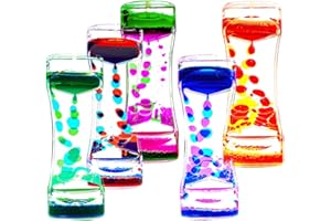 FKYTION Liquid Motion Bubbler Timer Pack of 5 Colorful Hourglass Liquid Bubbler Sensory Anxiety Toys Autism ADHD Fidget Toys Children Activity Calm Relaxing Desk Toys for Kid's Teenager Adults