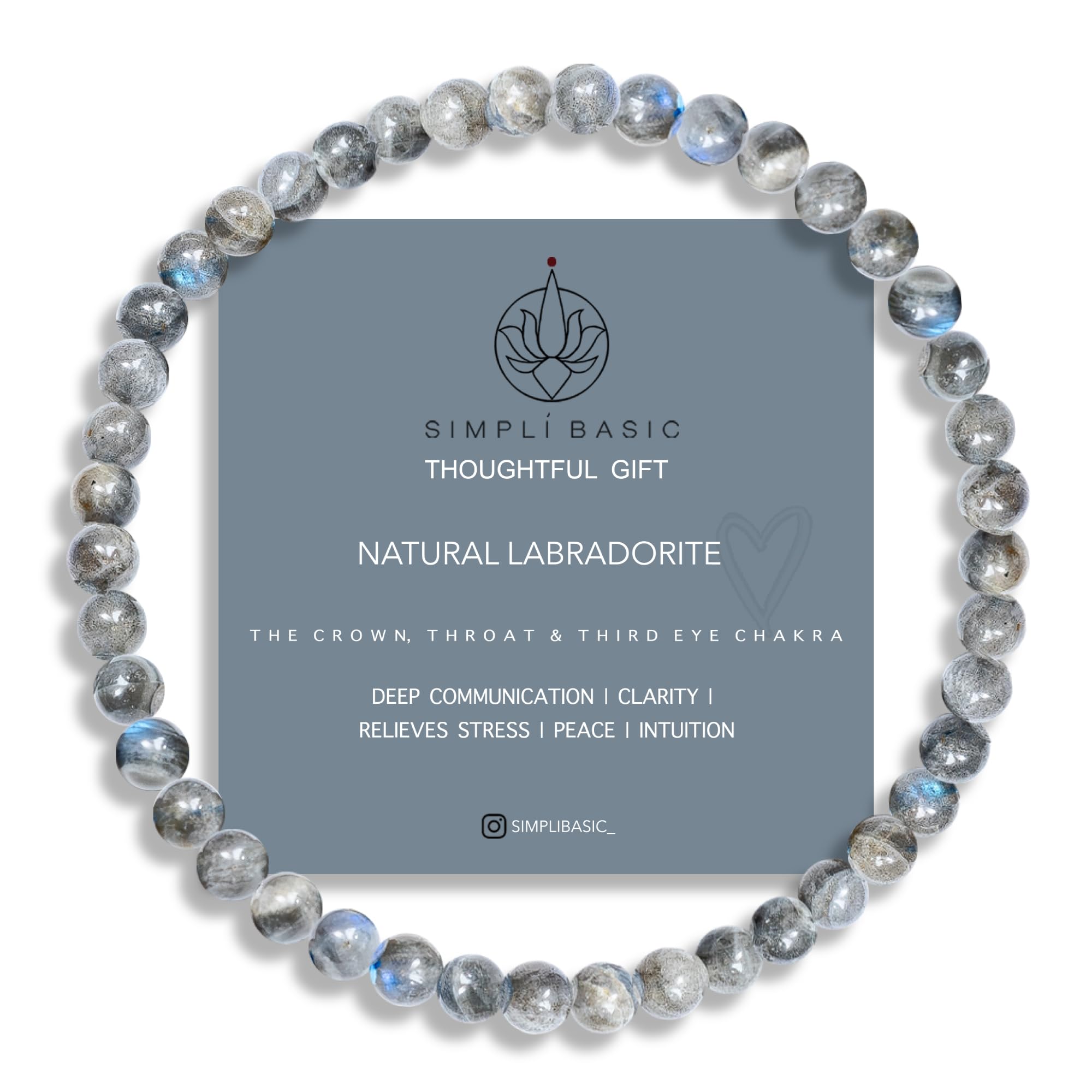 SIMPLÍ BASIC Natural Labradorite Healing Gemstone Bracelet 4mm Bead | Womens & Mens Bracelets | Protection Stone | Calming | UnconditionaL Love | Inc Gift Box