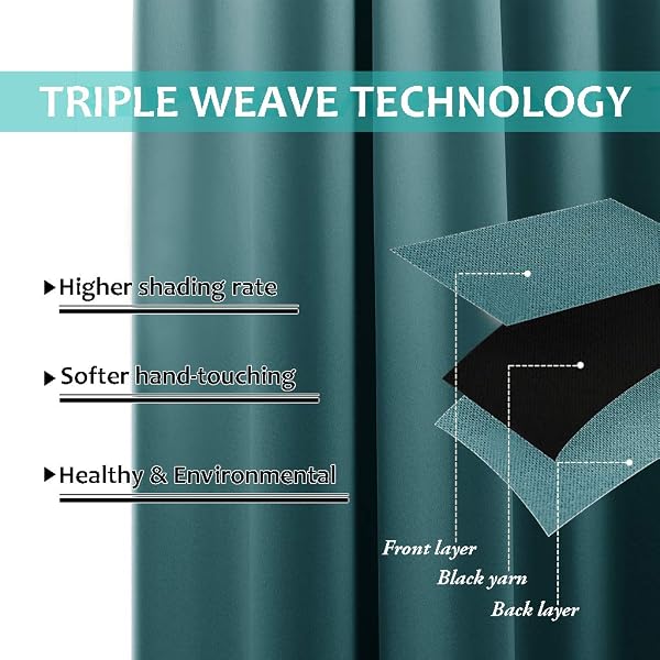 NICETOWN 100% BLACKOUT CURTAINS 108 INCHES LONG, NOISE REDUCTION WINDOW TREATMENT CURTAINS, THERMAL INSULATED ENERGY SMART DRAPES DRAPERIES FOR APARTMENT DECOR, SEA TEAL, SET OF 2, 52 INCHES WIDE