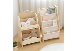 BOPOOBO Kids Bookshelf with Storage, 3-Piece Modular Wooden Bookcase Organizer for Nursery, Bedroom, Playroom, Easy Assembly, Corner Shelf for Books & Toys, Natural Wood Design (A)