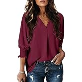 Dokotoo Women Blouses Dressy Casual V Neck 3/4 Length Sleeve Womens Tops Business Work Blouses Office Shirts