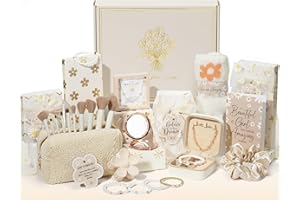 QINLINE Christmas Gifts for Tween & Teen Girls - 8 PCS Birthday Gifts Basket Teen Girls Trendy Stuff w/ Fun Task Tags Make up Brushes & Bag, Empower Advent Calendar Wrapped Gifts Box for Daughter Niece Sister