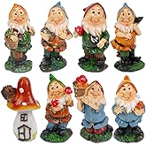 JUNIQUTE Mini Gnomes Fairy Garden Set Seven Dwarfs Statue with Mushrooms and Tools (8pcs)