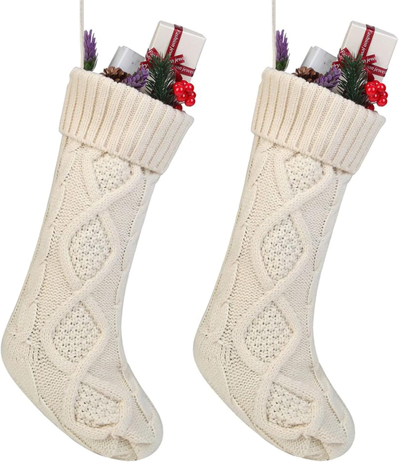 Stockings & Holders - Free Yoka Cable Knit Christmas Stockings Kits Solid Color White Ivory Classic Decorations 18