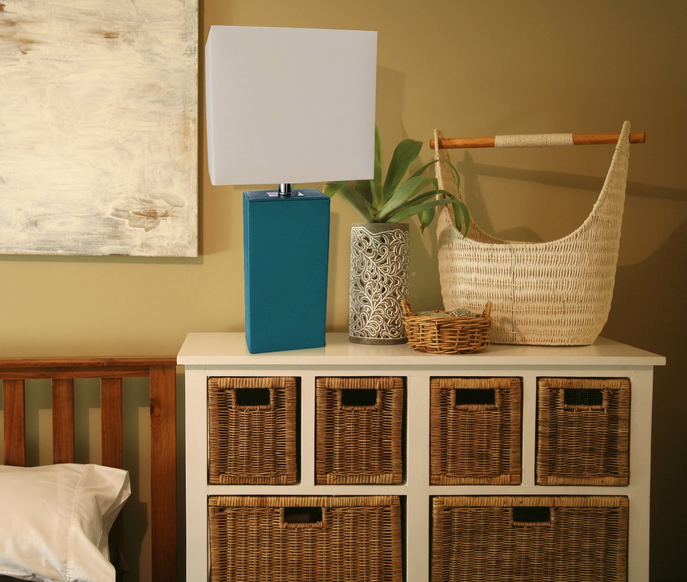 Elegant Designs LT1025-TEL Modern Leather Table Lamp with White Fabric Shade, 3.85", Teal