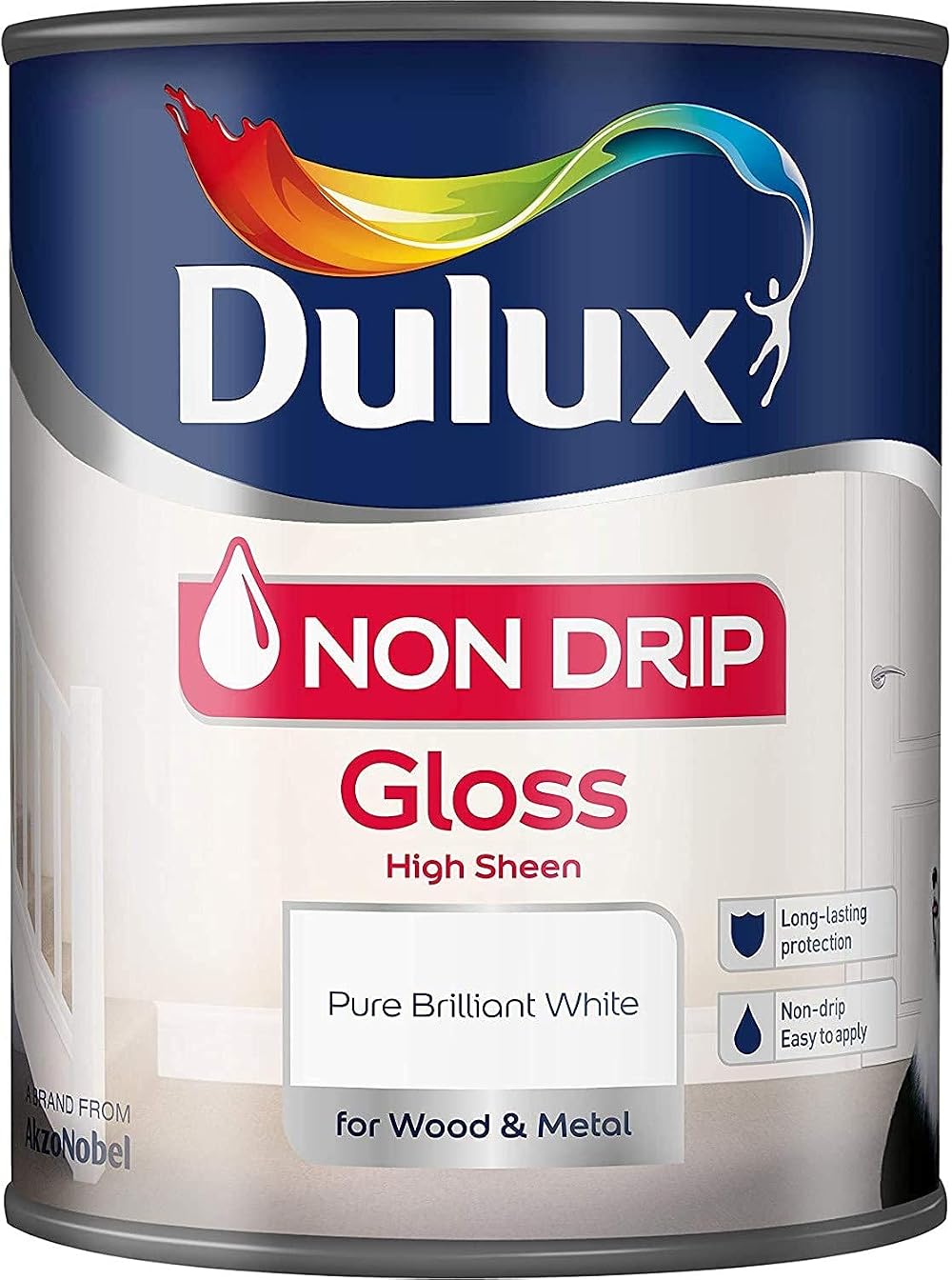 Dulux Non Drip Gloss Paint Pure Brilliant White 1.25L for Wood Metal