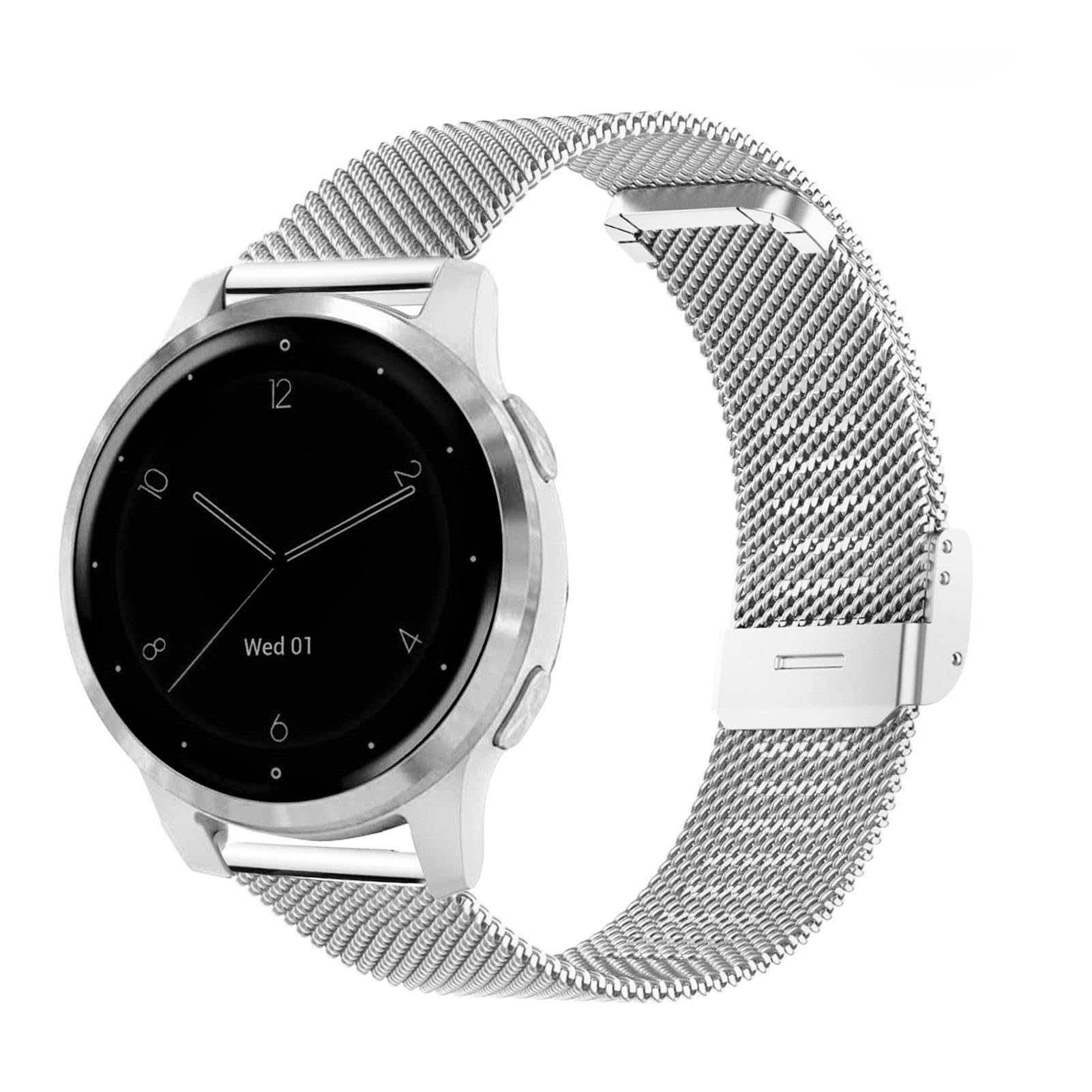 YOOSIDE Watch Strap for Garmin Vivoactive 4S / Vivomove 3S / Venu 2S / Venu 3S, 18mm Quick Release Stainless Steel Metal Mesh Wristband Strap for Fossil Women's Gen 6 (Silver)