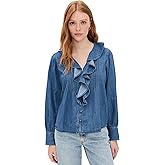 Madewell Women's Denim Ruffled Pintuck Top
