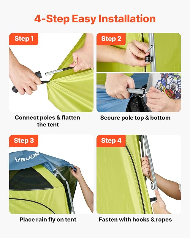 Tenda Mobile da Spiaggia per Esterno da 1397 x 1397 x 2184 mm Spogliatoio con Picchetti, Corde, Borsa per il Trasporto e Pali in Acciaio, Tessuto Oxford 200D con Rivestimento Argentato