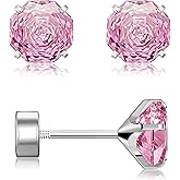 GUIJUEYE 20G G23 Implant Grade Titanium Earrings for Sensitive Ears Women Girls | Hypoallergenic Flat Screw Back Earrings with Rose Cut Cubic Zirconia