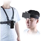 Mobile Phone Chest Mount Harness Strap Holder and Phone Head Mount Holder Kit for Shoot POV/VLOG Compatible with iPhone, GoPr