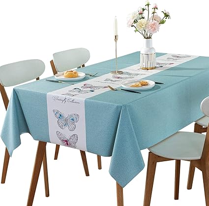 Amazon Duofire テーブルクロス 北欧 テーブルカバー Pvc製 長方形テーブル クロス 撥水 防水 防油 おしゃれ 食卓カバー 137 0cm 水色地 蝶柄 テーブルクロス オンライン通販