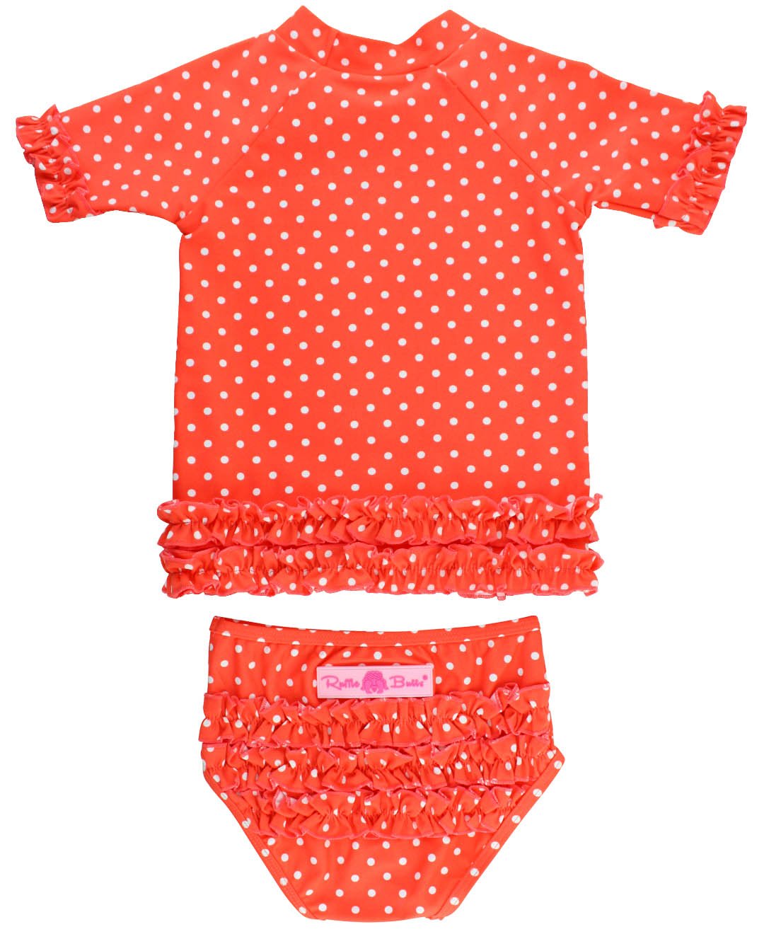 RuffleButts Little Girls Rash Guard 2-Piece Swimsuit Set - Polka Dot Bikini with UPF 50+ Sun Protection