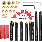 JOOGTO Indexable Lathe Turning Tool 21Pcs Kit 1/2'' 12mm Shank 7Pcs Carbide Turning Tool Holders with 14Pcs Tin Coated Turning Inserts Metal Lathe Tool Holder Set for Turning Grooving Threading Boring