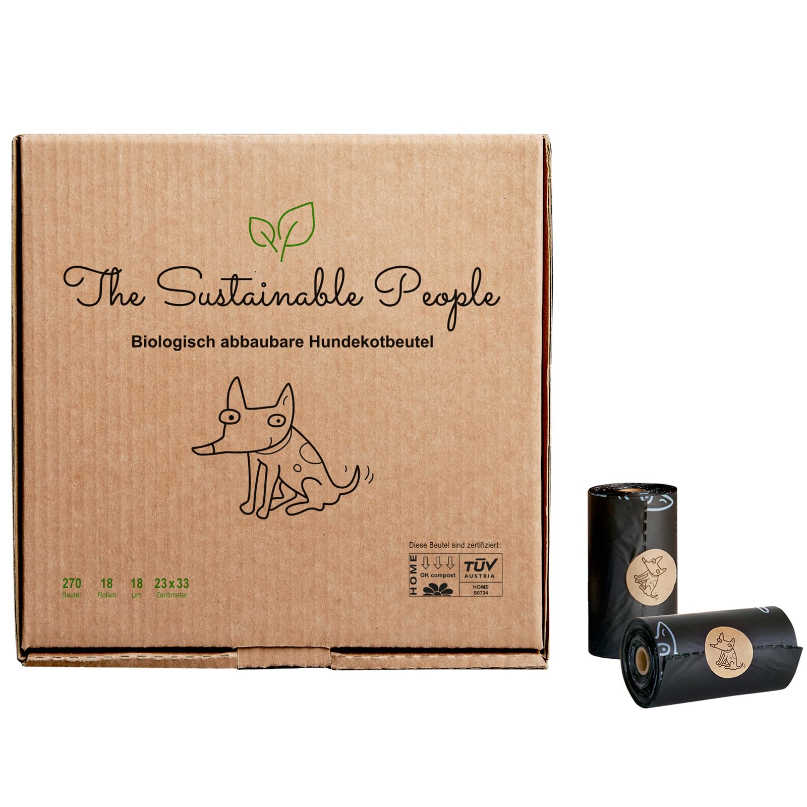TSP Premium Poop Bags - Starch Based - 100 % Compostable and Biodegradable, certified OK compost HOME and EN13432 (no OXO, free from d2w, epi and PE) - Extra Large (9 x 13 Inches) (18 rolls (270 bags)