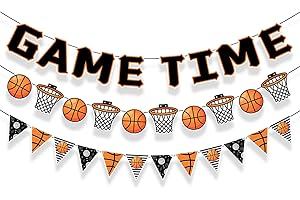 3Pcs Basketball Decorations for Party, Banner Pre-Assembled "Game Time" Garland, Basketball Hoop & Ball Theme Banner for Birt