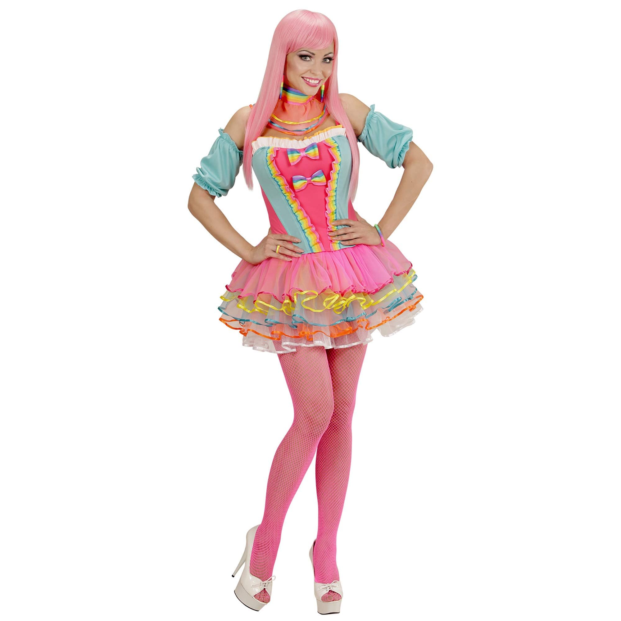 Widmann 49481 ? Adult Fancy Dress Costume Rainbow Fantasy Girl Corset, Tutu, Upper Arm Cuffs and Collar