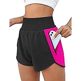 BMJL Women's Athletic Shorts High Waisted Running Short Pocket Sporty Shorts Gym Elastic Workout Shorts(M,Black Pink)
