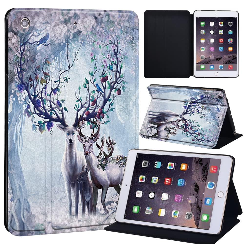Deer Printed Case for iPad Mini 1/2/3, Lightweight Trifold Stand Case with Auto Sleep/Wake, Microfiber Lining, Hard Back Cover for iPad Mini 1/Mini 2/Mini 3 (painting deer 07)