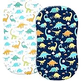 PHF Soft Bassinet Sheet Set, 2 Pack Silky Comfy Breathable Cradle Sheets for Baby Boys Girls, Univeral Fit for Most Oval Rectangle Cradle and Bassinet Mattress/Pad, Dinosaur