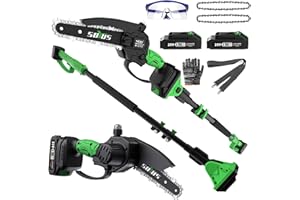 SOYUS 2-IN-1 Cordless Pole Saw & Mini Chainsaw, 21V 6-Inch Electric Pole Chainsaw for Tree Trimming, Auto Oiling, 15FT MAX Reach Pole Saw for Thick Branches(2x2.0Ah Batteries & Charger Included)