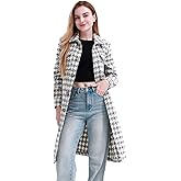 MAGICMK Women's Casual Plaid Lapel Wool Blend Winter Tartan Trench Coat With Pockets