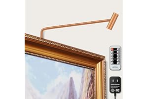 URTOM Plug in Picture Light Dimmable Art Lights for Paintings Remote Control 3000K Picture Frame Light with Timer CRI 90 LED Picture Lights for Wall Display Artwork Portrait Gallery, Copper Body