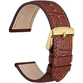 WOCCI 20mm Watch Band, Italian Leather, Embossed Alligator Grain, Gold Buckle (Brown)
