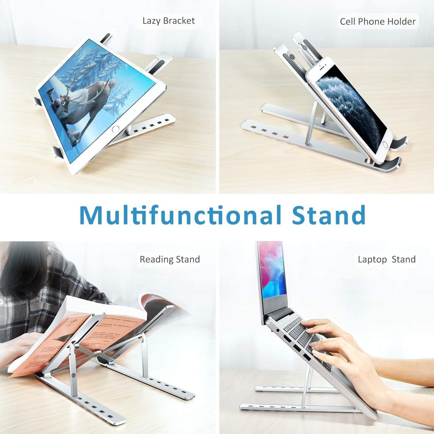 Laptop Stand, iVoler Laptop Holder Riser Computer Tablet Stand, 6 Angles Adjustable Aluminum Ergonomic Foldable Portable Desktop Holder Compatible with MacBook,iPad, HP, Dell, Lenovo 10-15.6” Silver