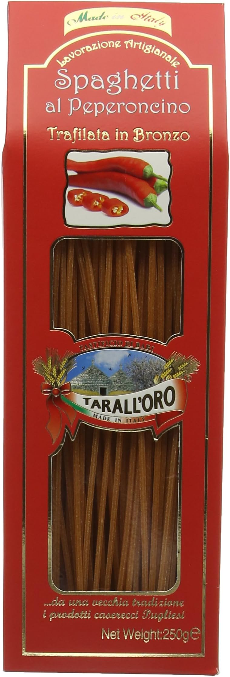 Taralloro Gold Line Spaghetti Al Chilli Pasta, 250 g, 24-Piece (1 Pack)