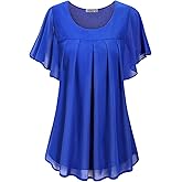 MOQIVGI Womens Spring Summer Chiffon Blouse Trendy Dressy Casual Ruffle Sleeve Scoop Neck Tops