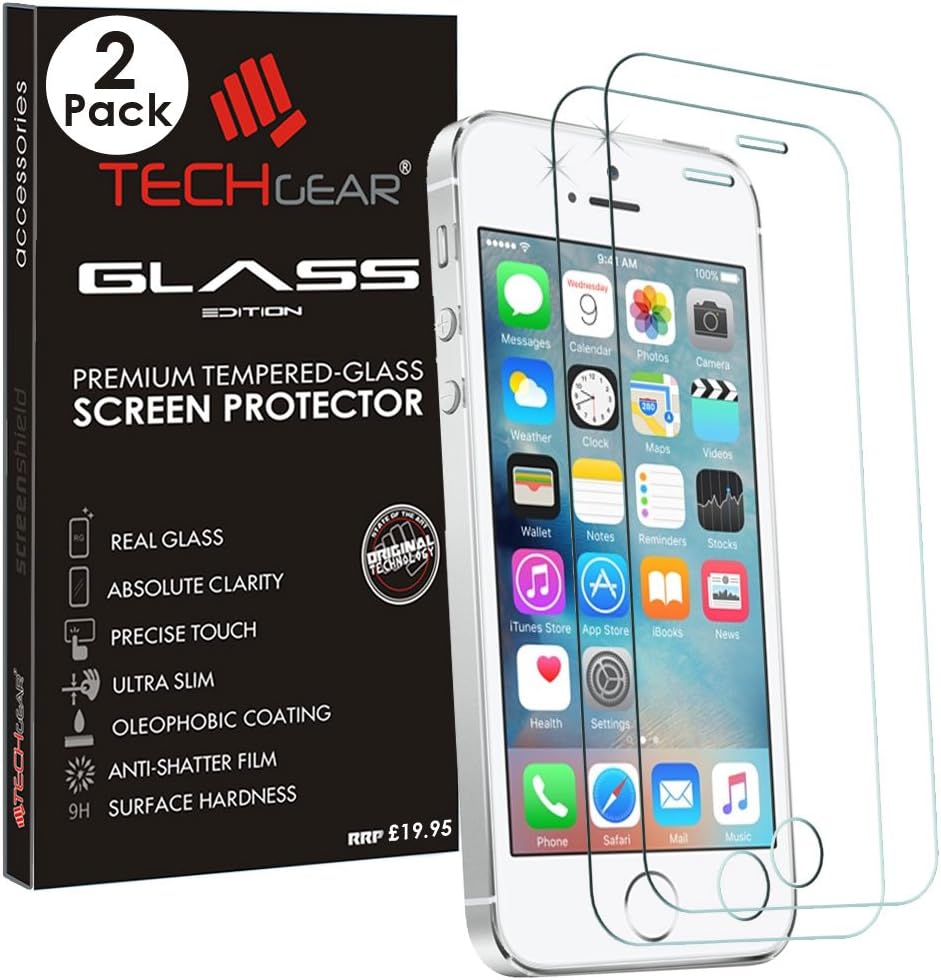 TECHGEAR [2 Pack GLASS Edition for iPhone SE 2016 / 5s / 5c / 5