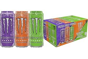 Monster Energy Ultra Variety Pack, Ultra Violet, Ultra Sunrise, Ultra Paradise, Sugar Free Energy Drink, 16 Ounce (Pack of 15)