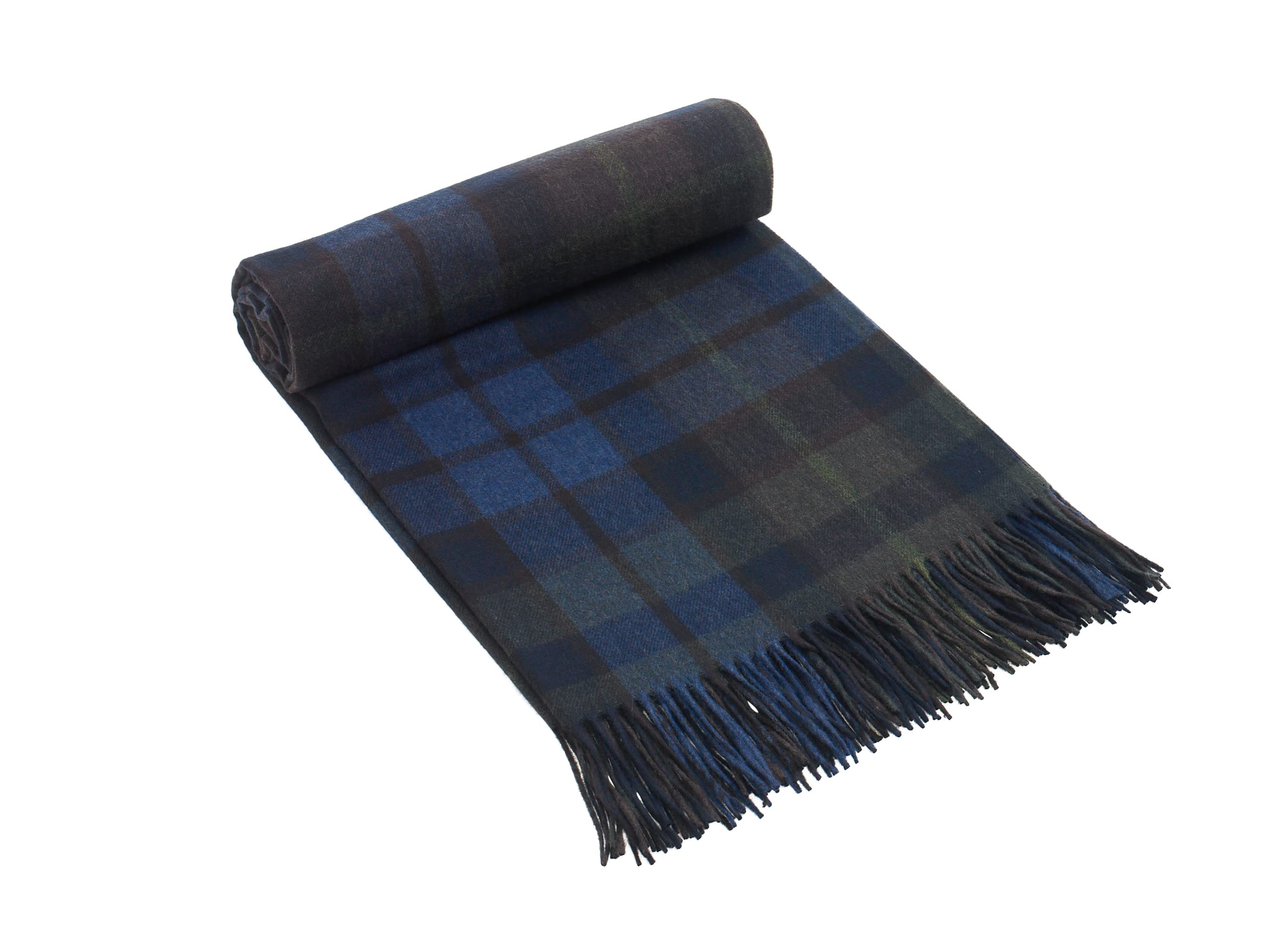 Glen Isla 100% Lambswool Blanket Throw Forest Buchanan Classic Plaid Check Blue - Made in Scotland