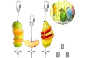 DAOENY 3Pcs Bird Food Holder, Bird Feeder Toy, Stainless Steel Small Animal Fruit Vegetable Stick Skewer, Foraging Hanging Food Feeding Treating Tool for Parrots Cockatoo Cockatiel Cage