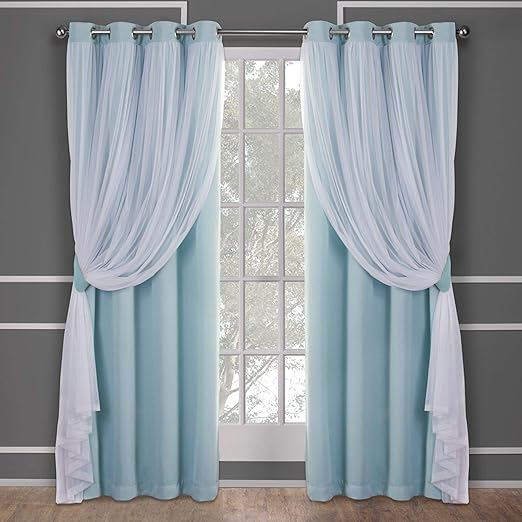 Exclusive Home Catarina Layered Solid Blackout And Sheer Grommet Top Curtain Panel Pair Aqua 52x96 2 Piece Amazon Ca Home Kitchen