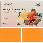 PALFICAB Natural Papaya & Lemon Soap, Exfoliating Bar Soap for Men & Women, Smooth & Moisturizing Lather with Coconut Oil & Shea Butter, Cruelty-Free, Cleanses & Smooths, Gifts for Women, 2 Bars