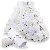 Windkream 24 Pack Flannel Throw Blankets Bulk 50 x 60 Inch Wedding Fleece Blankets with Thank You Card Soft Blanket for Winter Valentines Guests Sleepover Spa Gifts, 4 Colors (Shades of White)