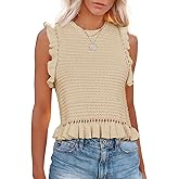 PiePieBuy Women's Summer Knit Tank Tops Crew Neck Sleeveless Cami Shirts Tees Ruffle Sweater Vest