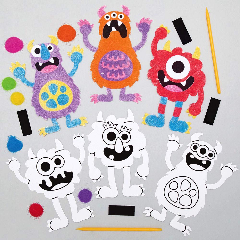 Baker Ross AX246 Halloween Monster Sand Art Magnets - Pack of 6, Children to Decorate and Display, Ideal Kids Arts and Crafts Project