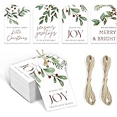 Catephe Christmas Paper Gift Tags, 100pcs Watercolor Xmas Tree Pinecone Tags, Gift Wrapping Name Tags with Hemp Rope, Christmas Tree Tags for Xmas Decor 4 Design