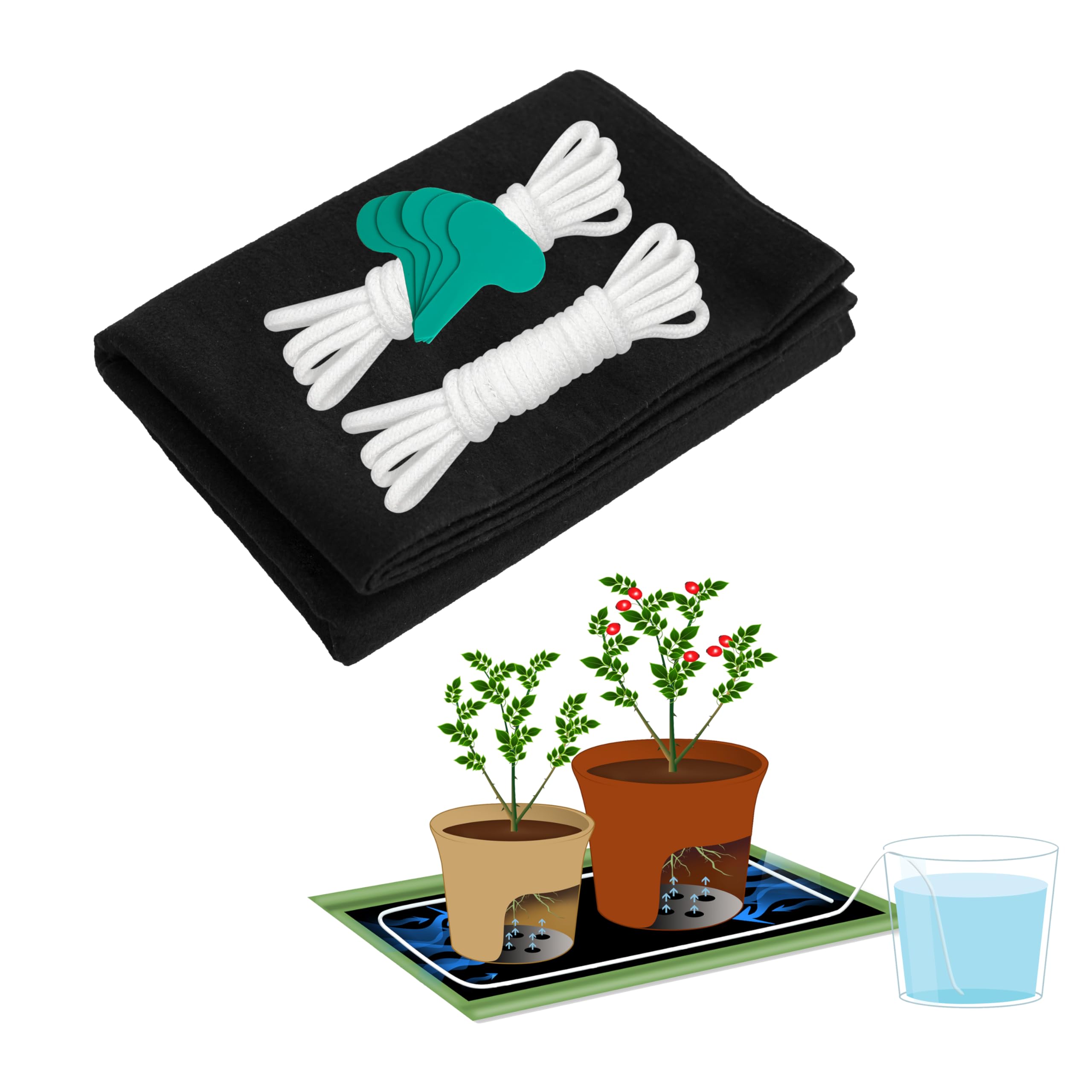 ORIMERC 101cm*127cm Plant Watering Capillary Matting for Plants & 18m Self Watering Wick Cord for Seed Trays Seedling Vacation Automatic Waterer Greenhouse Indoor Hydroponic Wicking Rope Matting