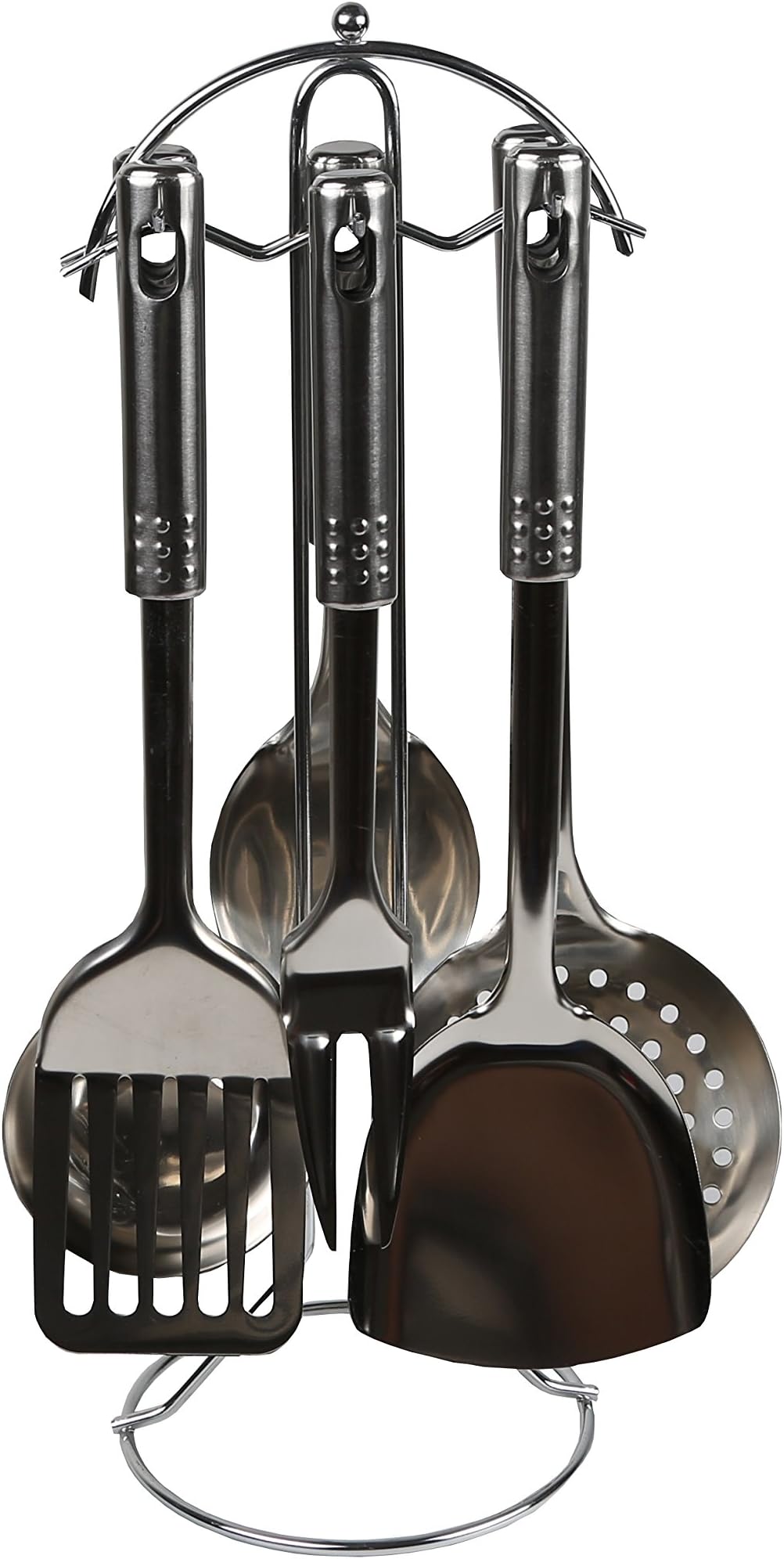 Matsuta Hongli 7 Piece Everyday Essentials Stainless Steel Kitchen Tool and Gadget Set Stand, Silver