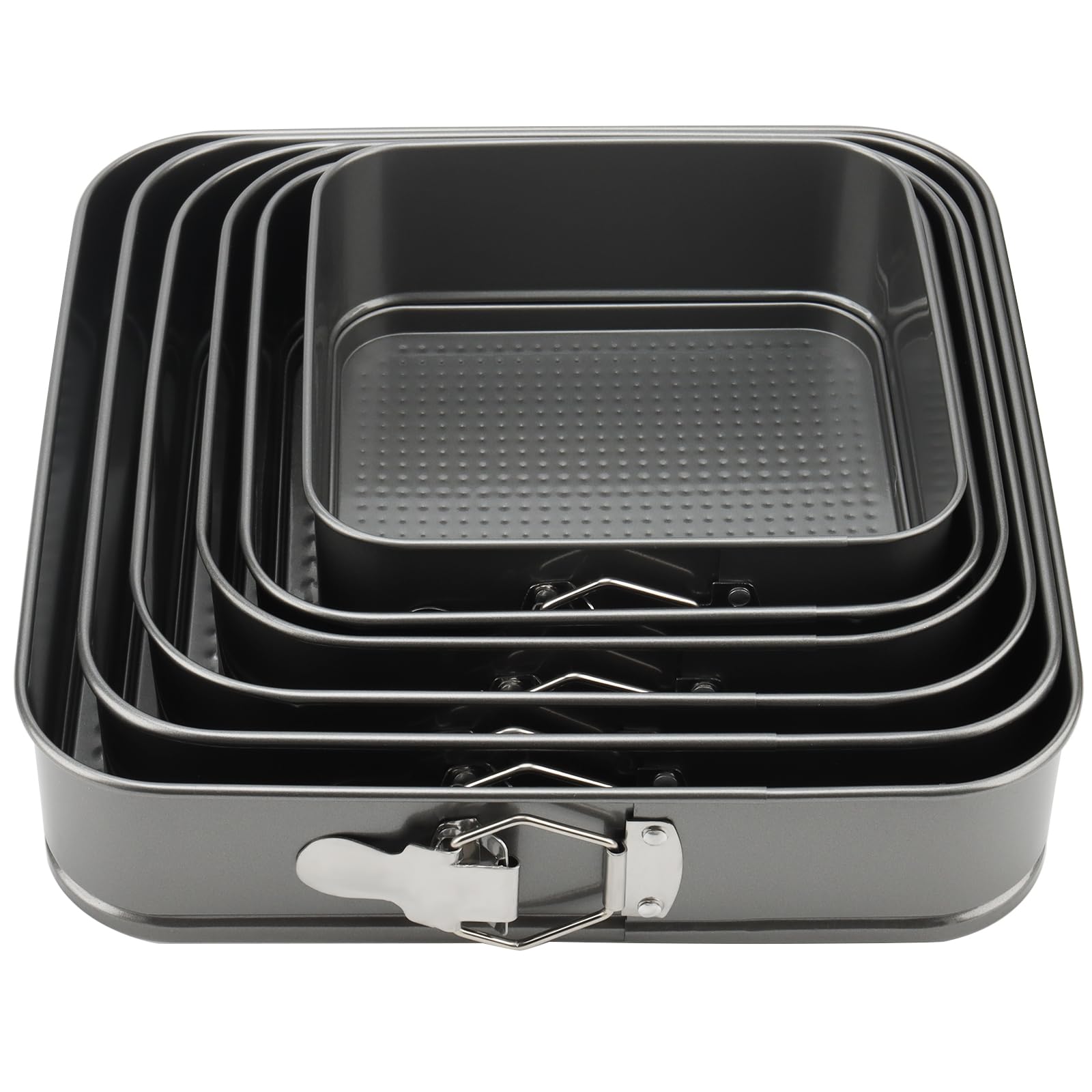 MOUYAT Cake Tin Set, 6 PCS Springform Square Cheesecake Pan Tray with Removable Bottoms, Non-Stick Metal Cake Mould for Cakes and Cheesecake, 18/20/22/24/26/28 CM