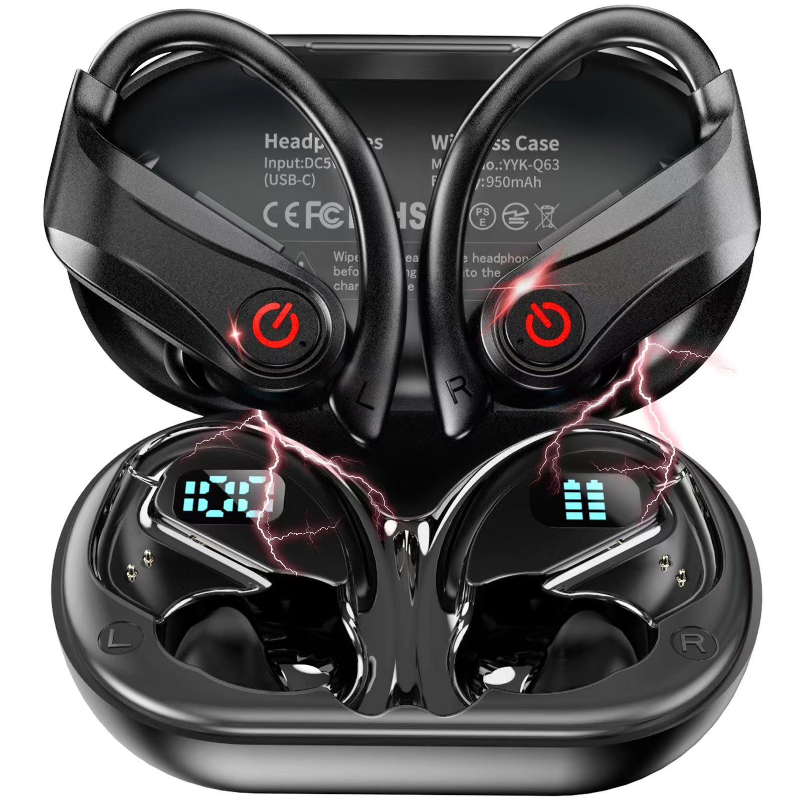 M MOVONE Wireless Earbuds Bluetooth 5.3, 120H Playtime Bluetooth Earphones for Running Built-in Microphone, Headphones Stereo Sound, ENC Noise Cancelling with Earhooks for Sport/Work/Phone