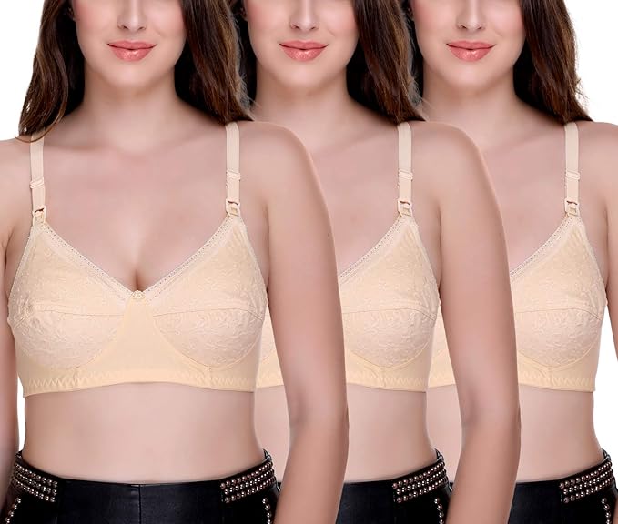 Women's Beige Breast Feeding Maternity Bra Elastic Straps for Milk Feeding
